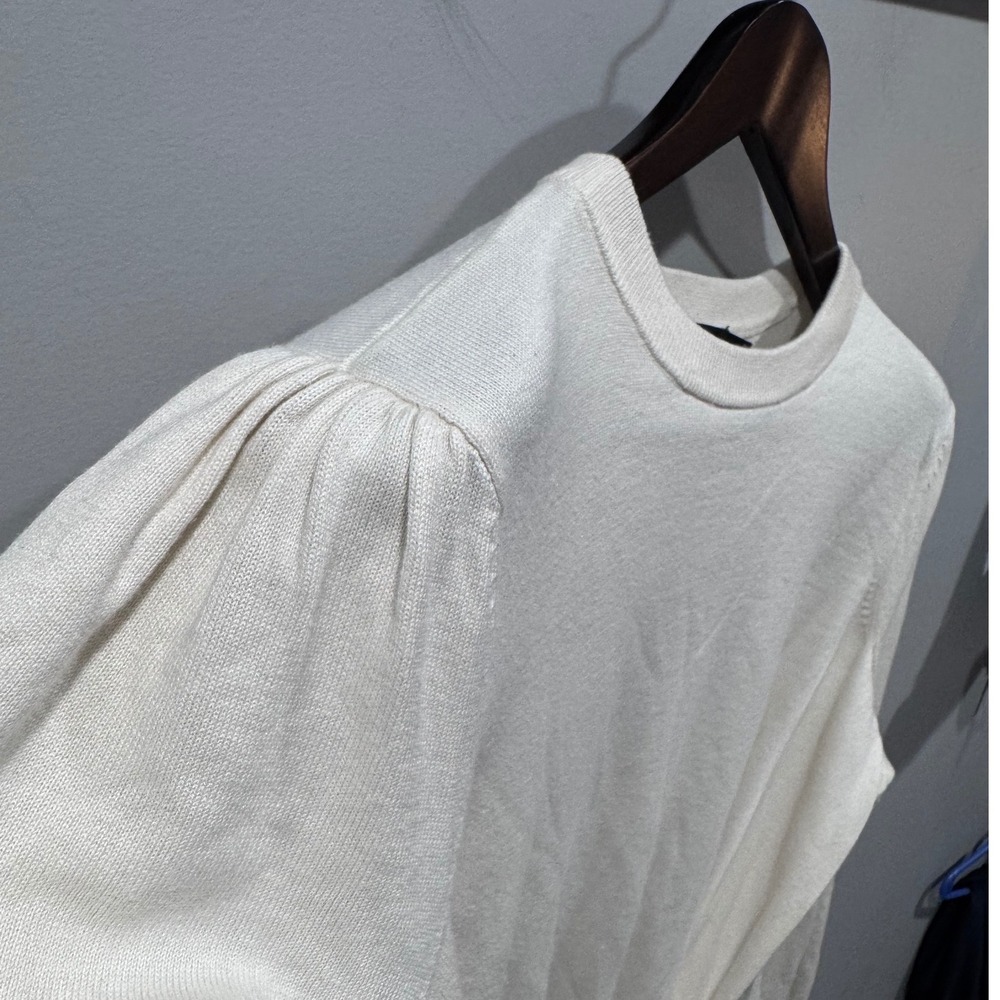 Lauren Ralph Lauren Black Label Tie-Front Sweater Women 1X Cream Puff Sleeve Top - Picture 8 of 12
